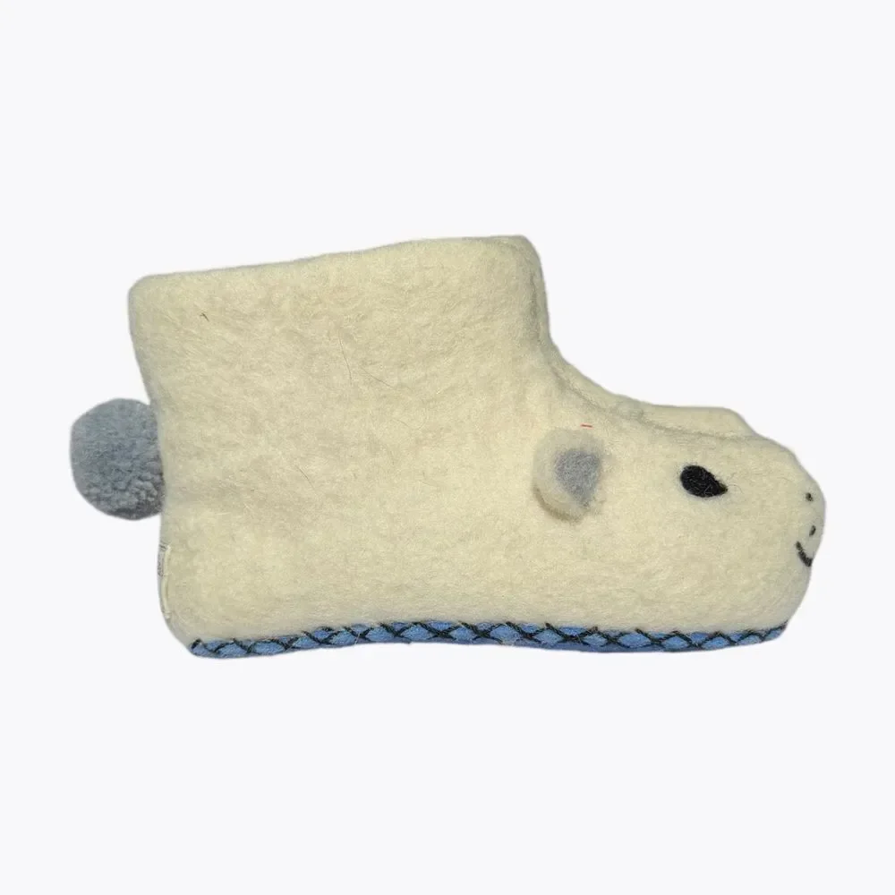 Sew Heart Felt Polar Bear Wool Slippers Toddler Size 8 Cream Cozy Animal Scandi